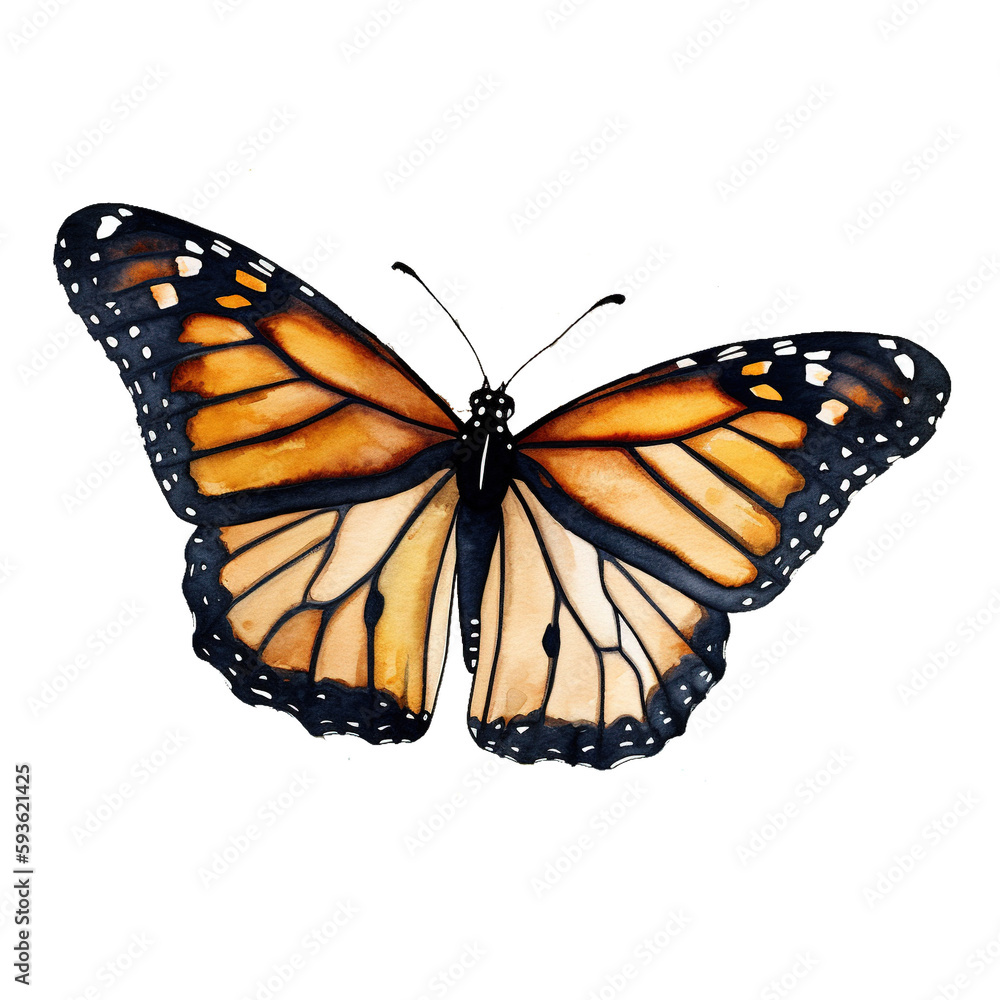 Fototapeta premium Watercolor monarch butterfly. generative ai