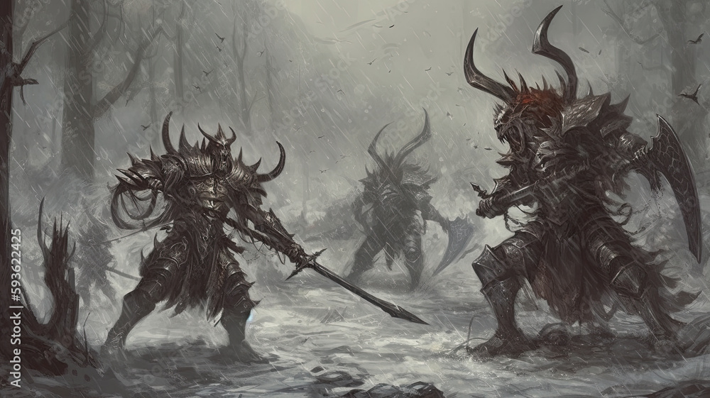 Demonic Combat epic fight between demons created with Generative AI technology Stock ...