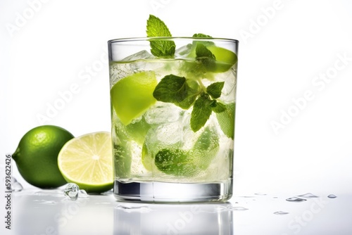 Delicious Mojito Cocktail Drink isolated on white background Generative Ai