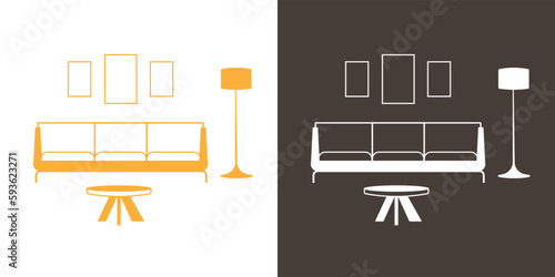 Living room furniture icon. Furniture and interior design. Vector design icon for living room.