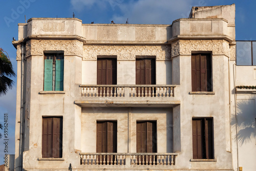 View of the old historic traditional colonial building in the Casablanca, Morocco.