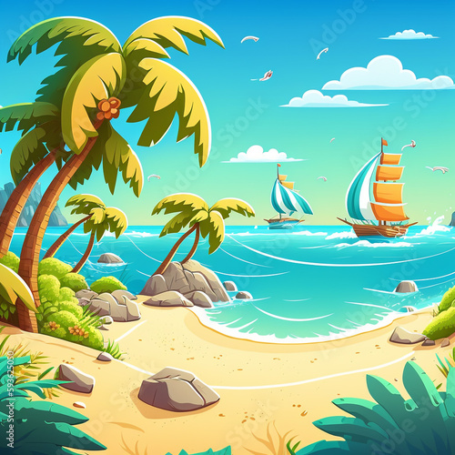 summer beach background illustration. AI generated 
