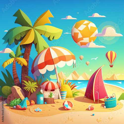 summer beach background illustration. AI generated 
