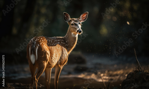 photo of brocket deer in its natural habitat. Generative AI
