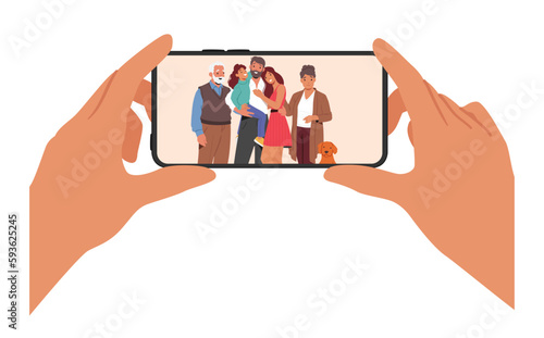 Cheerful Family Characters Portrait On Phone Screen Captures The Happiness And Love Of The Moment, Memory