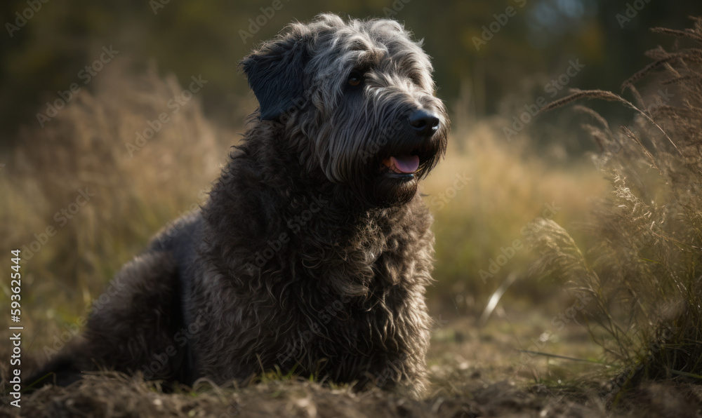 photo of sitting bouvier des Flandres in its natural habitat. Generative AI