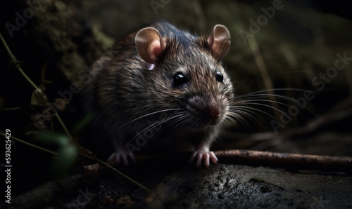 photo of brown rat in its natural habitat. Generative AI © Bartek