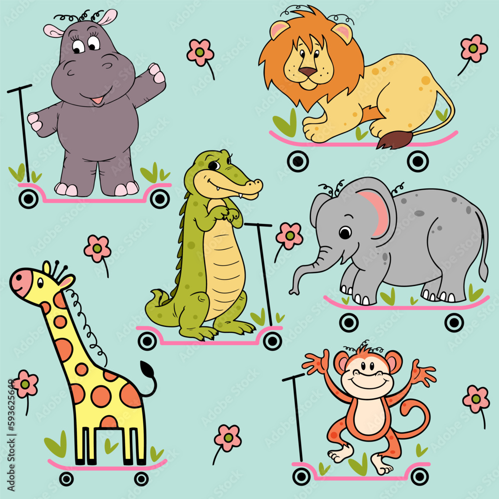 Naklejka premium set of animals, set of lovely african animals