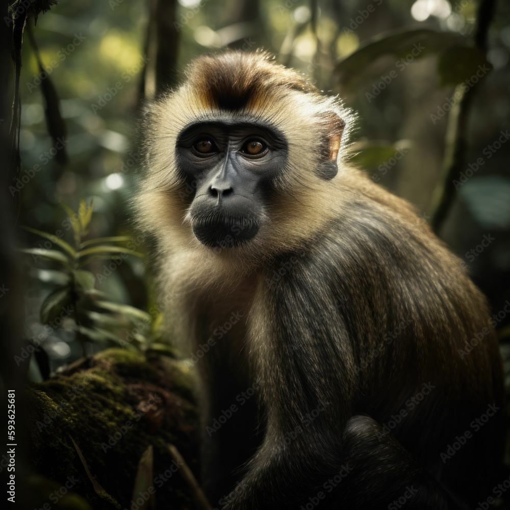 photo of bonnet monkey in its natural habitat. Generative AI