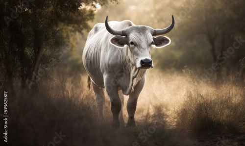 photo of Brahman bull on forest background. Generative AI