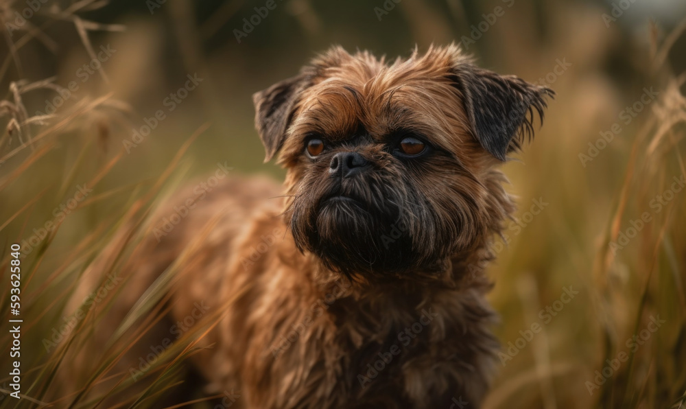 Brussels griffon in a grassy meadow. The vibrant, natural light creates a soft, warm glow. This breathtaking image immortalizes the lively spirit and lovable charm of the breed. Generative AI. Brussels griffon in a grassy meadow. The vibrant, natural light creates a soft, warm glow. This breathtaking image immortalizes the lively spirit and lovable charm of the breed. Generative AI.