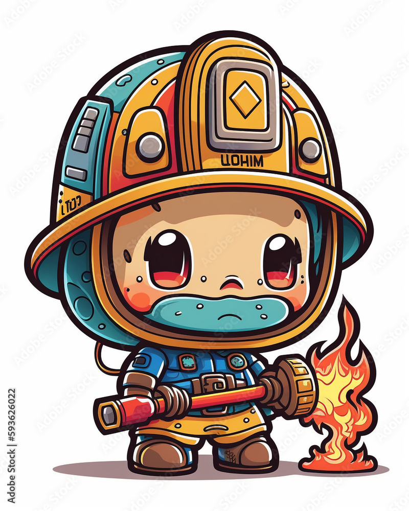 cartoon of a fire fighter, AI generated cartoon of a fire fighter, AI generated