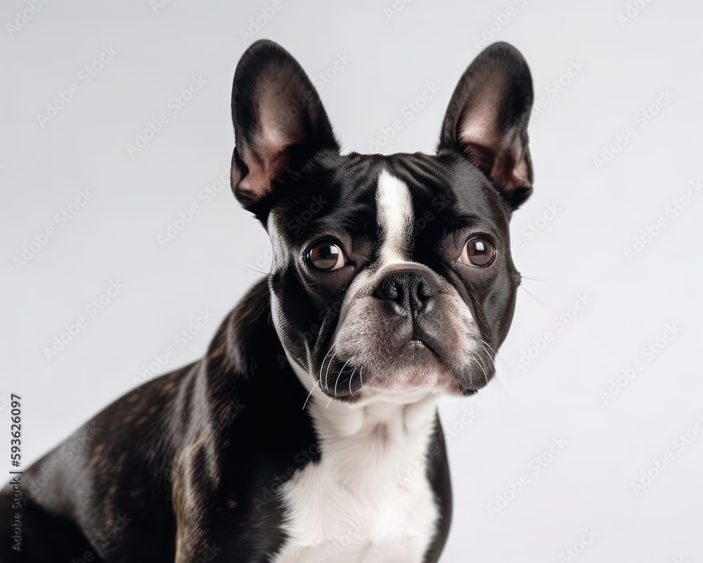 photo of Boston Terrier isolated on white background. Generative AI