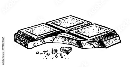 Vector sketch illustration of bitten Chocolate bar piece. Vintage style drawing.