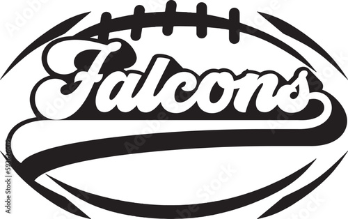Falcons written in football frame and with black letters on white background