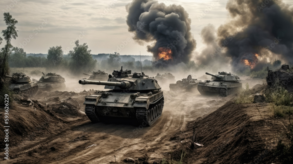 tanks in a battlefield created with Generative AI technology