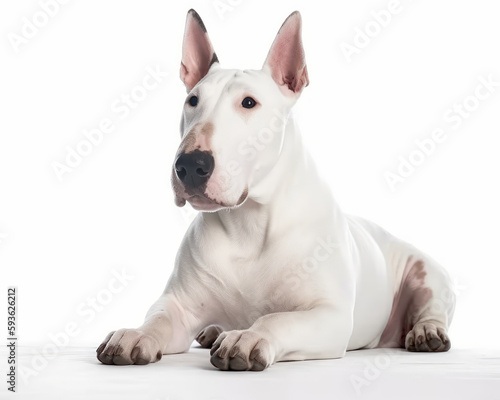 photo of Bull Terrier isolated on white background. Generative AI