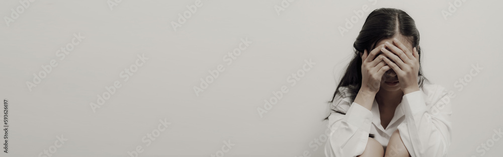 Depression anxiety woman asian chinese people feeling sad tired and worried, problems and broken heart concept. Depression anxiety woman asian chinese people feeling sad tired and worried, problems and broken heart concept.