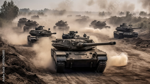 tanks in a battlefield created with Generative AI technology photo