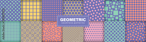 Collection of seamless geometric patterns. Colorful mosaic textures. Abstract unusual simple funky backgrounds. Fabric endless prints