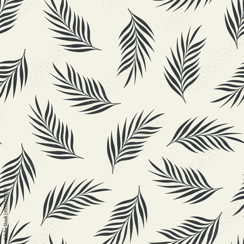 Colorful seamless floral hand drawn pattern. Repeatable monochrome background with palm branches. Botanical summer endless print. Vector illustration