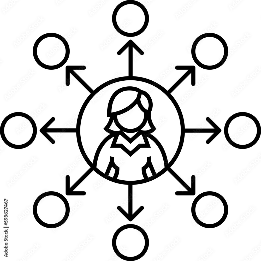 Business Woman on Affiliate Marketing Concept Line Icon Business Woman on Affiliate Marketing Concept Line Icon