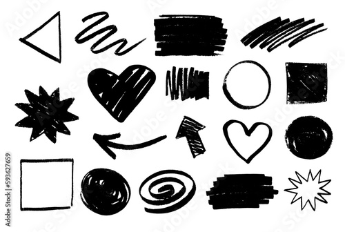 Vector collection of felt pen artistic sketchy doodles elements