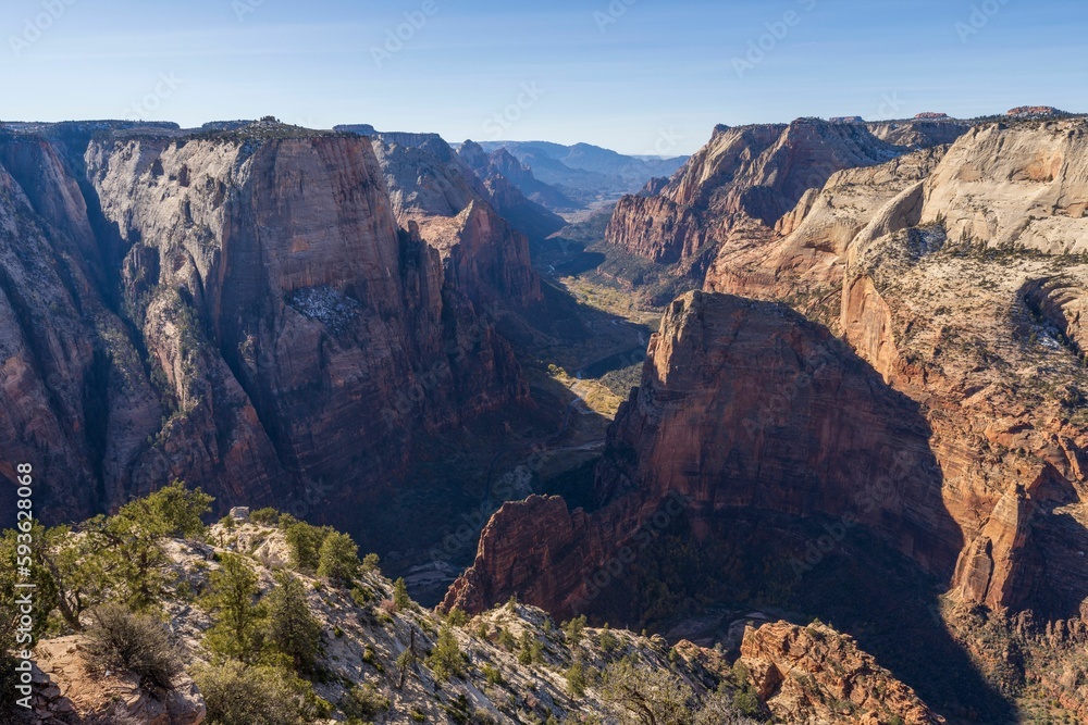 Beautiful view of red rock formations in Observation Point, Zion National Park, Utah, United States