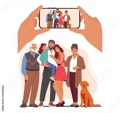 Happy Family Characters Pose Together With Bright Smiles Capturing Moment Of Love And Togetherness, Radiating Joy