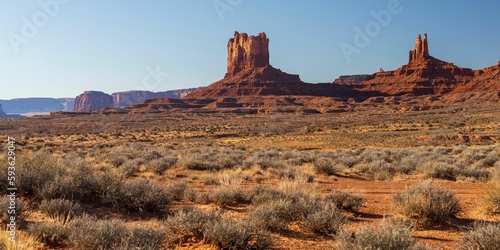Panoramic view of the barren landscape of Monument Valley, Utah, USA photo