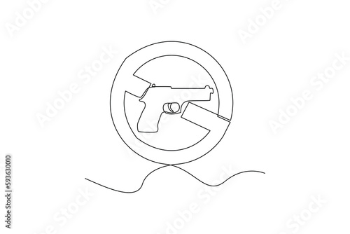 Single one line drawing pistol are prohibited. Anti terrorism concept. Continuous line draw design graphic vector illustration.