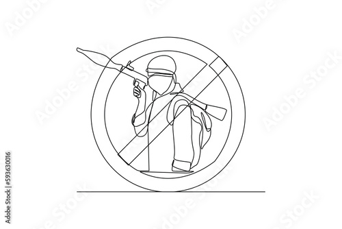 Single one line drawing say no terrorism. Anti terrorism concept. Continuous line draw design graphic vector illustration.