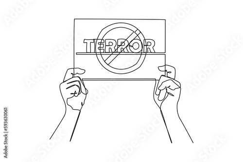 Single one line drawing stop terror. Anti terrorism concept. Continuous line draw design graphic vector illustration.