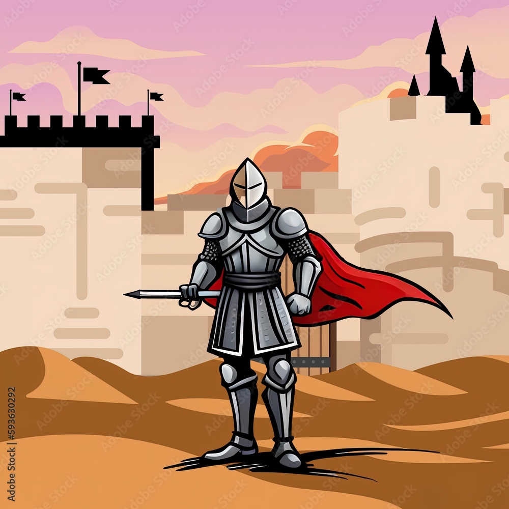 Obraz premium knight with a sword in a desert castle