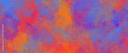 Abstract colorful vector web background with bright colors splashes and halftone effect for cover design, poster, cover, banner, flyer and cards. Multicolor futuristic texture illustration.