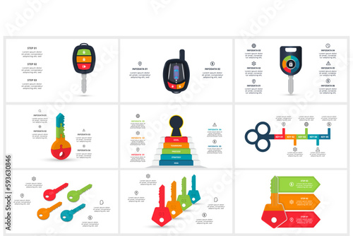 Set Keys concept for infographics with 2, 3, 4, 5, 6 steps, options, parts or processes. Business data visualization.