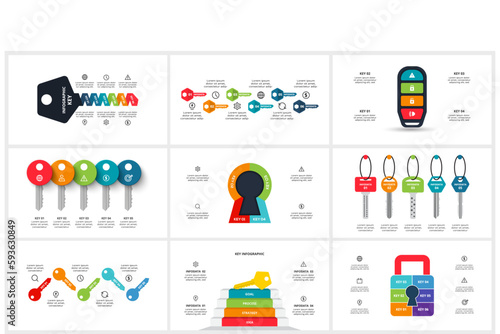 Set Keys concept for infographics with 4, 5, 6 steps, options, parts or processes. Business data visualization.