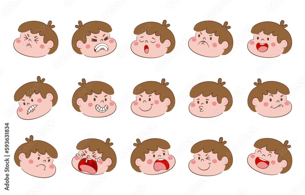 Cartoon vector illustration emotion face of human. Facial expression of human for game Cartoon vector illustration emotion face of human. Facial expression of human for game