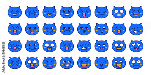 Cat character in diffetent animal emotions. Facial expression flat vector illustration