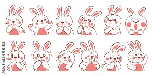 Rabbit character in diffetent animal emotions