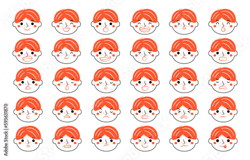 Cartoon vector illustration emotion face of human. Facial expression of human for game