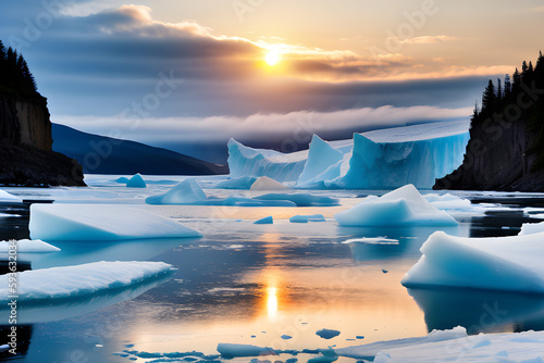 Iceberg dans un lagon de glace,Concept de réchauffement climatique et de changement climatique,IA générative.