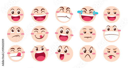 Cartoon vector illustration emotion face of human. Facial expression of human for game
