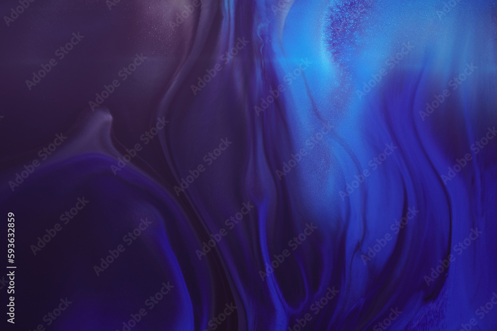 Abstract creative background liquid art, contrast paint stains and blots, blue alcohol ink