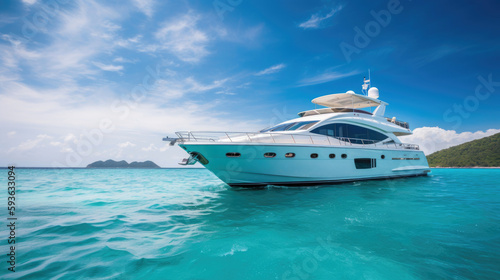 Luxurious yacht sailing the sea.