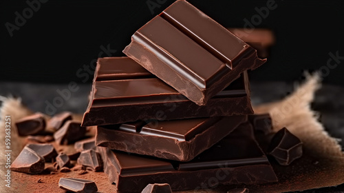 dark chocolate on black background