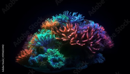 Bright Neon Deep Sea Coral with High Detail  Generative AI