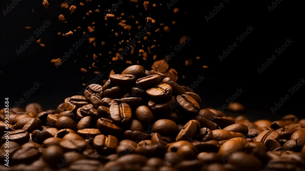 Obraz premium falling coffee beans on black background