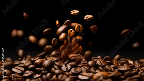 falling coffee beans on black background