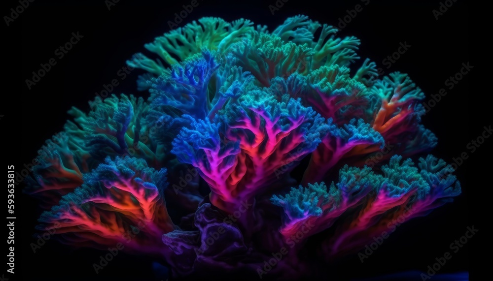 Bright Neon Deep Sea Coral with High Detail, Generative AI Bright Neon Deep Sea Coral with High Detail, Generative AI
